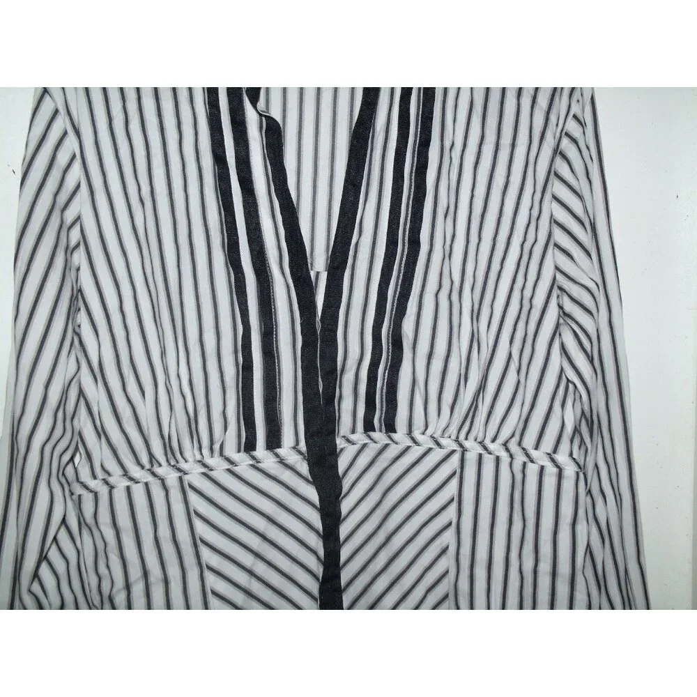Ashley Stewart Black White Striped Long Sleeve Button Front Top 16W‎